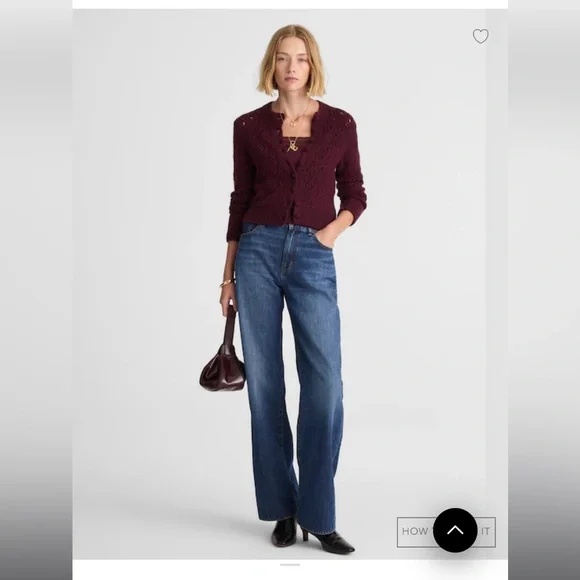 Madewell Pointelle-Stitch Cardigan Cotton Blend in Dark Pomegranate Size Medium - Picture 10 of 10